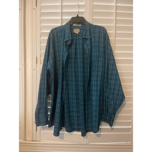 L.L. Bean men shirt button up XL green plaid - Picture 2 of 8
